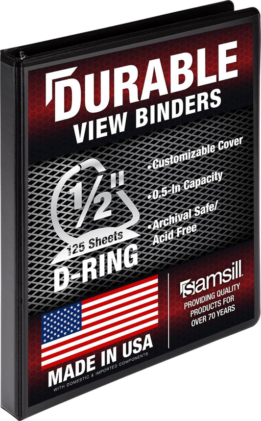 Samsill Durable 4 inch 3 Ring Binder, D Ring Binder, 100% Recycled Chipboard, Black, 2 Pack