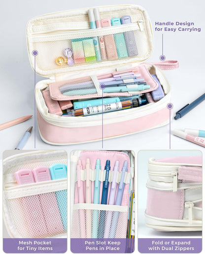 Four Candies 42PCS Aesthetic School Supplies, Mechanical Pencil Set 0.5mm, 0.7mm, 0.9mm, 2.0mm with 696 Lead Refills, Pastel Mechanical Pencils for Writing, Drawing & Drafting (Cream)
