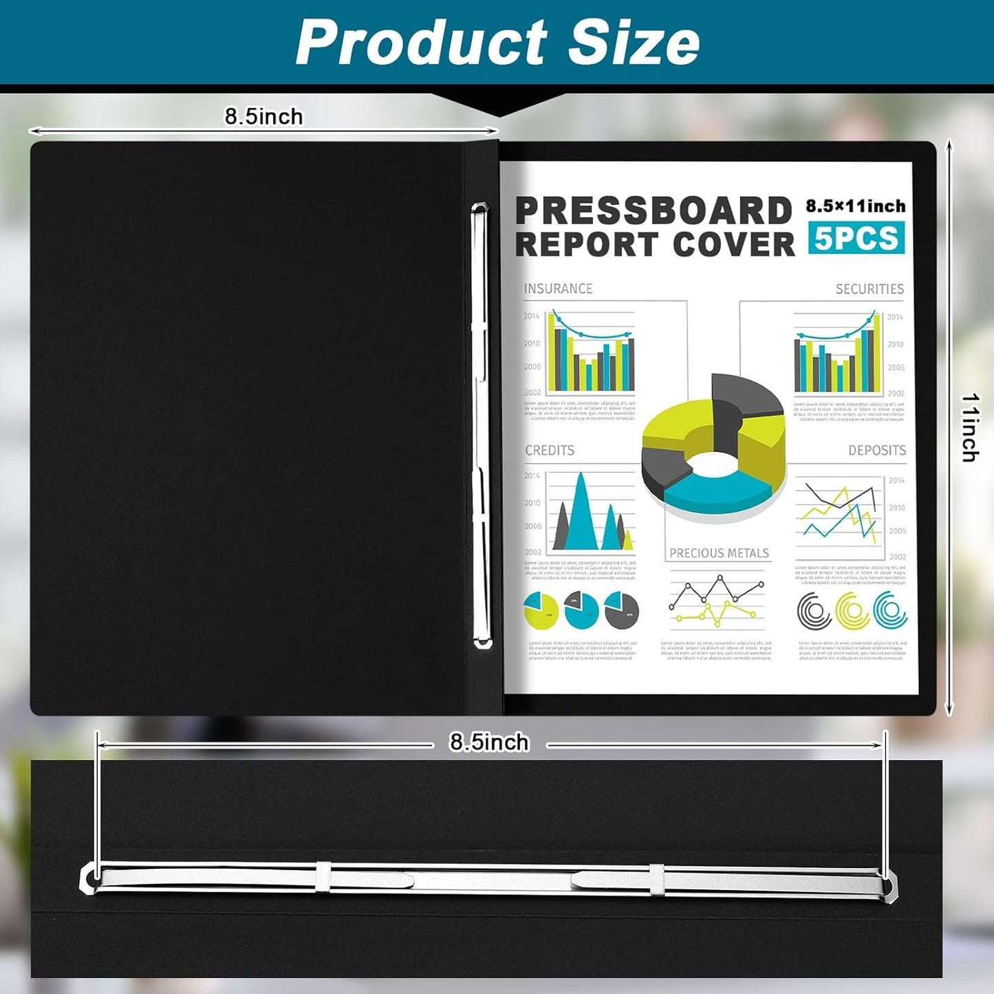 Dunzoom 5 Pcs 8.5 x 11 Inch Pressboard Report Cover, 3'' Capacity, Presentation Binder Folder with Metal Prong for Business, Presentations, Contract, Proposal and Other Documents Management (Black)