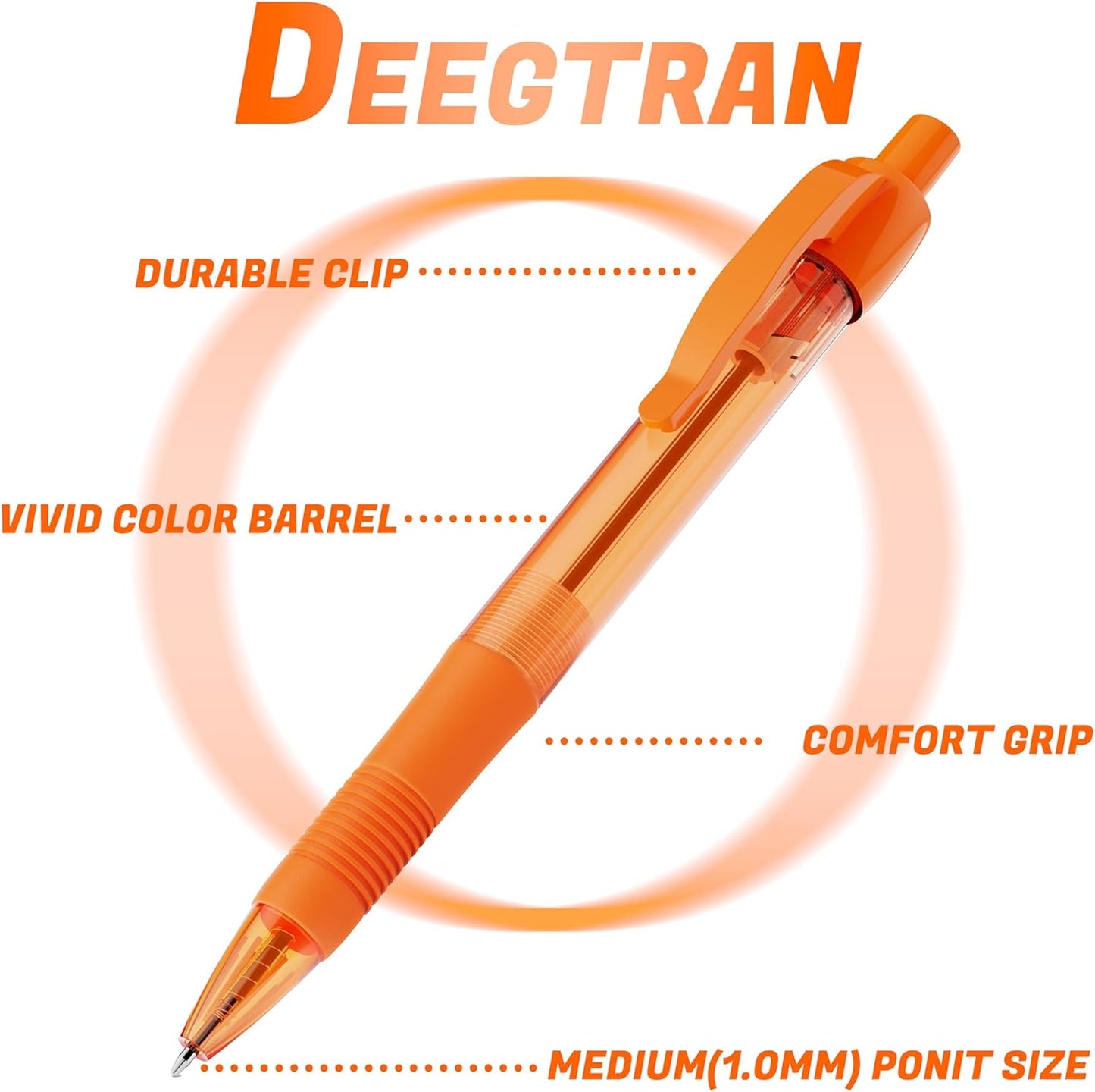 deegtran Pens Bulk, 30 Pack No Bleed Black Ink Click Pens with Soft Grip, Wholesale Retractable Ballpoint Pens for Office School, Medium Point Smooth 1.0MM
