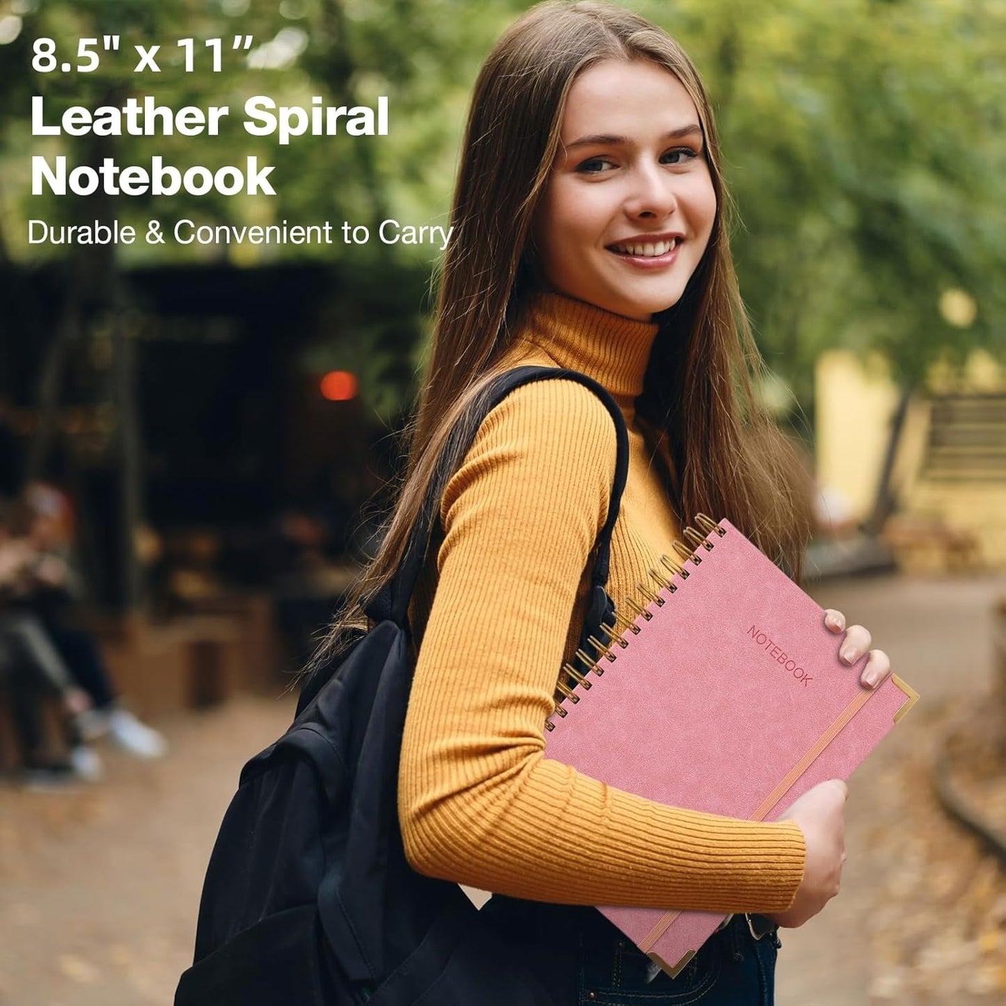 College Ruled Notebook, Spiral Notebook, Leather Hardcover Notebook Journal for Women Men, 5 Subject Notebook with Dividers, Journaling Notebooks for Work School, B5 Lined Notebook, 8" x 10", Teal