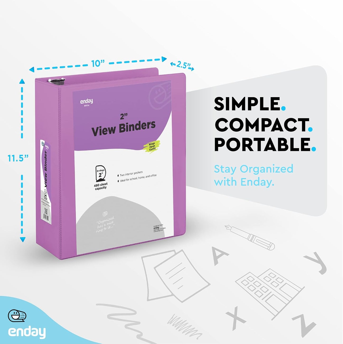 3 Inch Binder 3 Ring Binders Green, Slant D-Ring 3” Clear View Cover with 2 Inside Pockets, Heavy Duty Colored School Supplies Office and Home Binders – By Enday