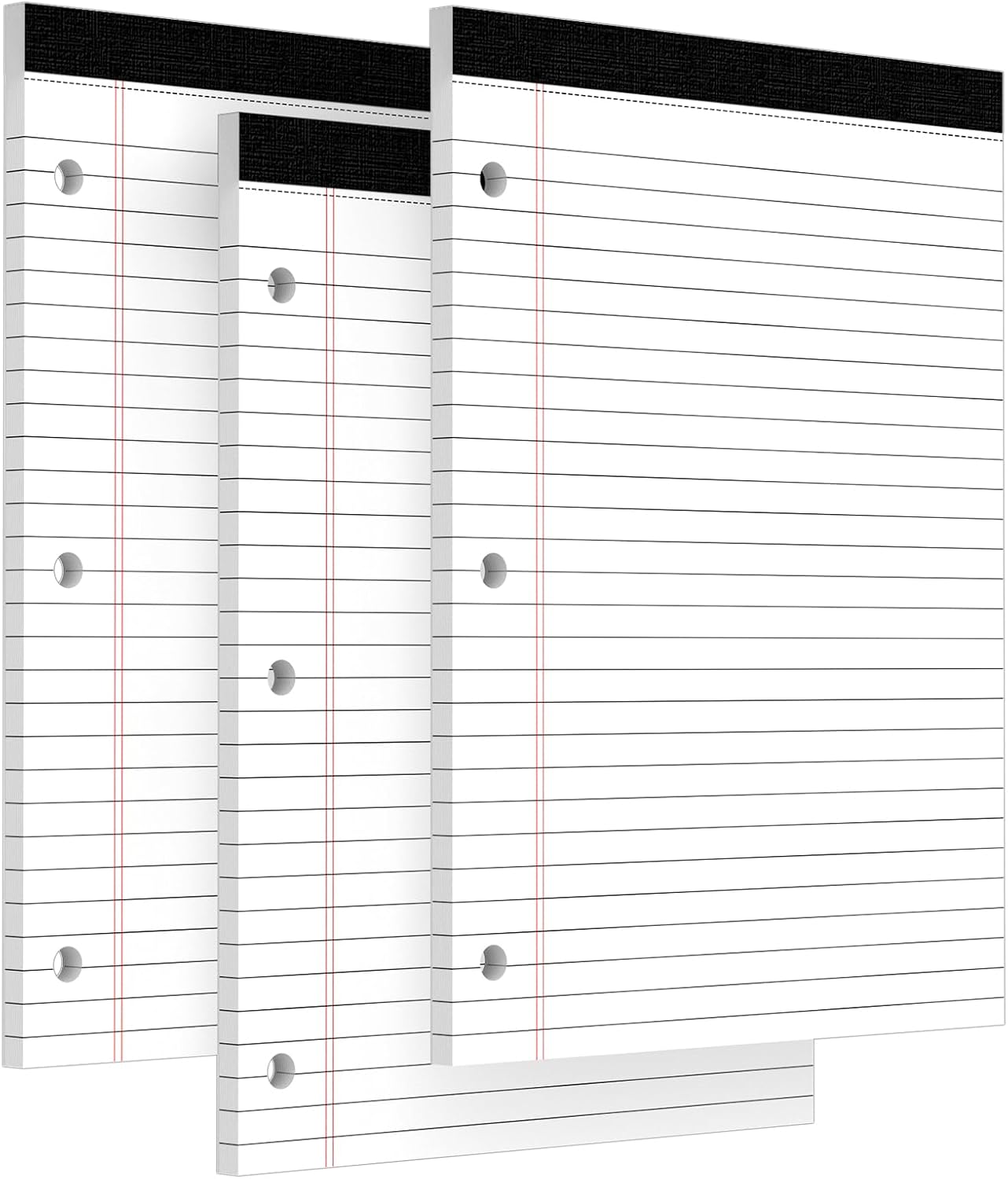 3 Hole Legal Pad 8.5 x 11, 3 Pack White Note Pads, Notebook Paper Wide Ruled, Writing Paper Pads, Notepads with Binder Holes, Lined Paper 8.5x11, Ideal for School, Home, Office, 30 Sheets/Pack