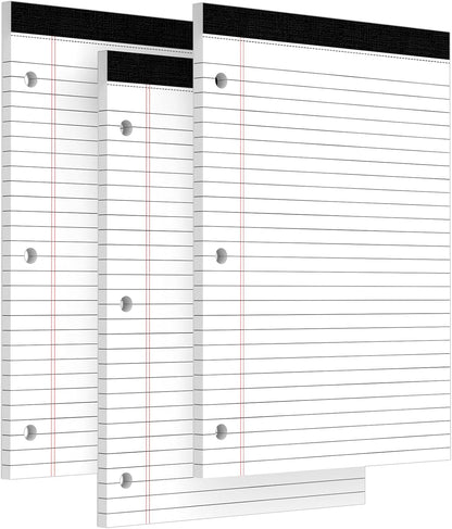 3 Hole Legal Pad 8.5 x 11, 3 Pack White Note Pads, Notebook Paper Wide Ruled, Writing Paper Pads, Notepads with Binder Holes, Lined Paper 8.5x11, Ideal for School, Home, Office, 30 Sheets/Pack