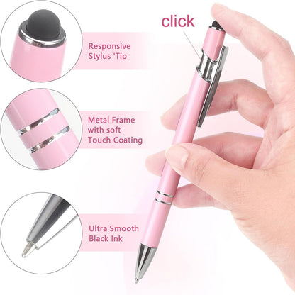 Bribobo 8 Pack Ballpoint Pen 2-in-1 Stylus Retractable Ballpoint Pen with Stylus tip, Metal Stylus Pen for Touch Screens, 1.0 mm Black Ink