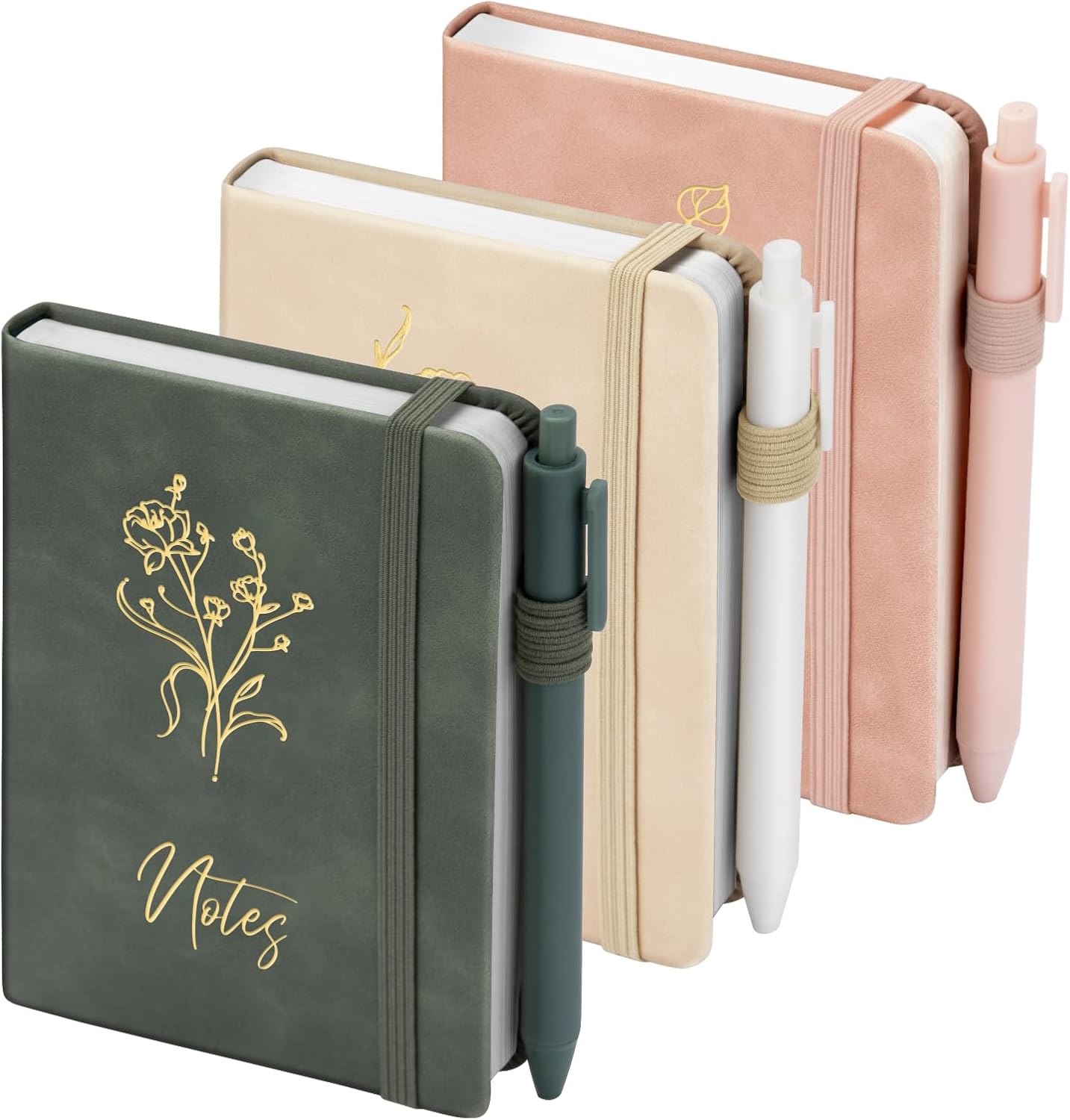 3 Pack Pocket Journaling Notebooks, A6 Small Notebook For Note Taking Journaling Notebooks Journals For Writing Mini Note Pads With Pen Holder 120 Pages 100 GSM Thick Paper(Nude, Brown, Forest Green)
