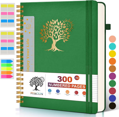 Spiral Notebook Journal for Women Men, 300 Numbered Lined Pages, College Ruled, A5 Hardcover Spiral Bound Notebook for School, Work, Note Taking Writing, Leather Spiral Journal Medium 5.9"x8.5"