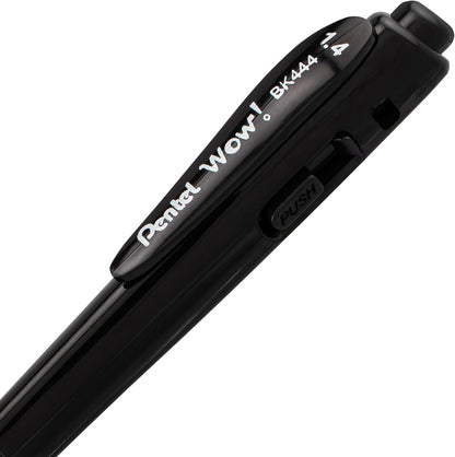 Pentel Wow! Retractable Ballpoint Pen, (1.4mm), Bold Line, Black Ink, Pack of 8 (BK444BP8A)
