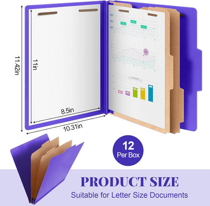 Skyygemm 12 Pcs Classification Folders Letter Size Bulk - 2 Dividers Pressboard File Folder with 3. 5 Inch Expansion, 2 Prongs Fastener, Heavy Duty Office File Organizer for Teacher Medical (Hot Pink)