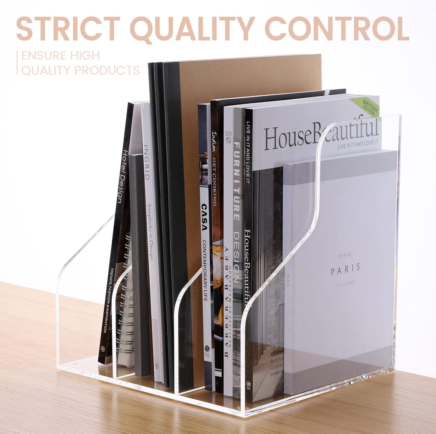 HeZone Acrylic Magazine Rack File Holder Desk Organizers and Storage 2-Pack Small Clear Acrylic Vertical Magazine Holder Book Stand for Office Desk