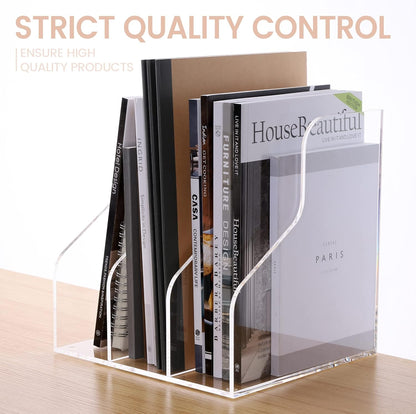 HeZone Acrylic Magazine Rack File Holder Desk Organizers and Storage 2-Pack Small Clear Acrylic Vertical Magazine Holder Book Stand for Office Desk