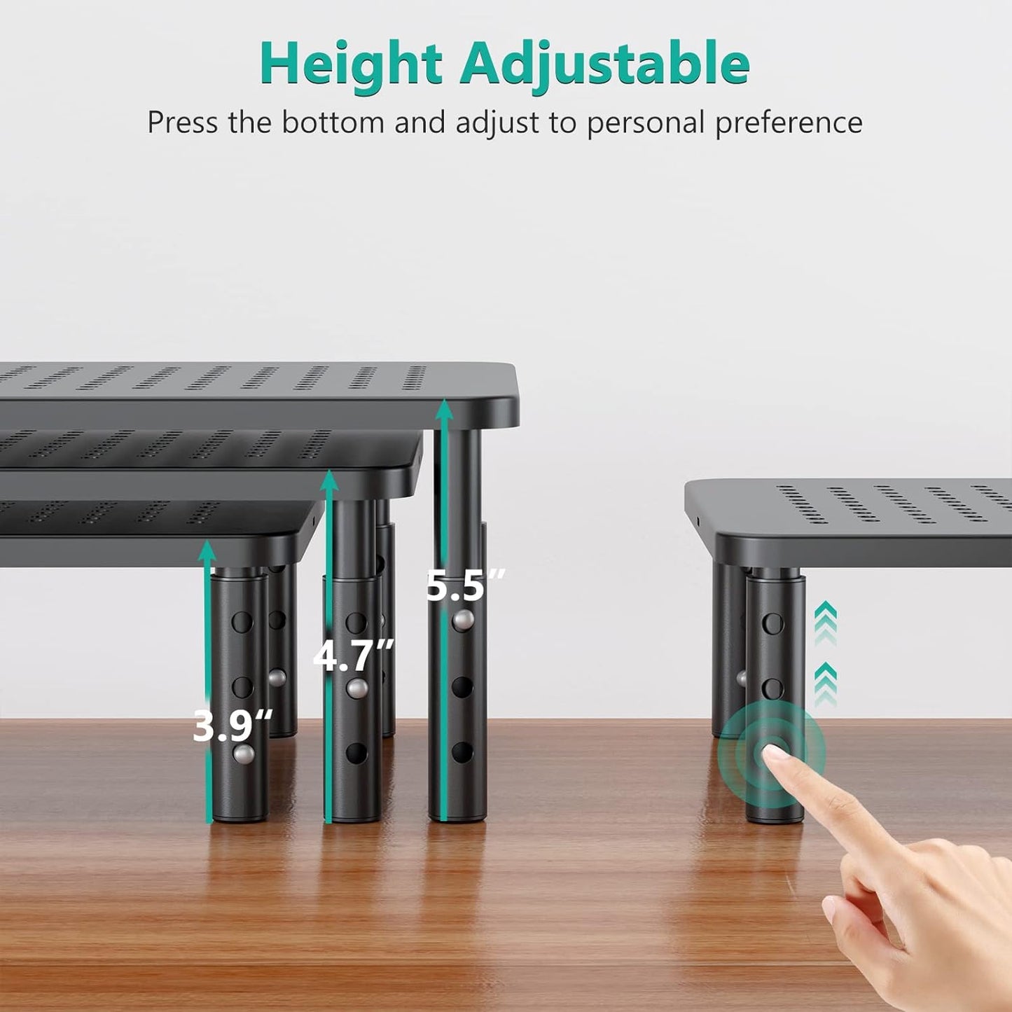 WALI Computer Monitor Stand for Desk, Adjustable Laptop Riser, Desk Monitor Stand Underneath Storage for Office, School Supplies (PTT001-B), 1 Pack, Black