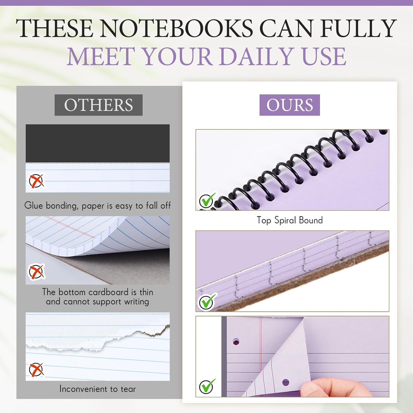 MotiMind 10 Pack 8.5" x 11" Top Spiral Notebook with 3 Hole Punched Morandi Colors Legal Pads College Ruled Notepad 50 Sheets Hard Cardboard Paper Wirebound Notepad for Office School Business