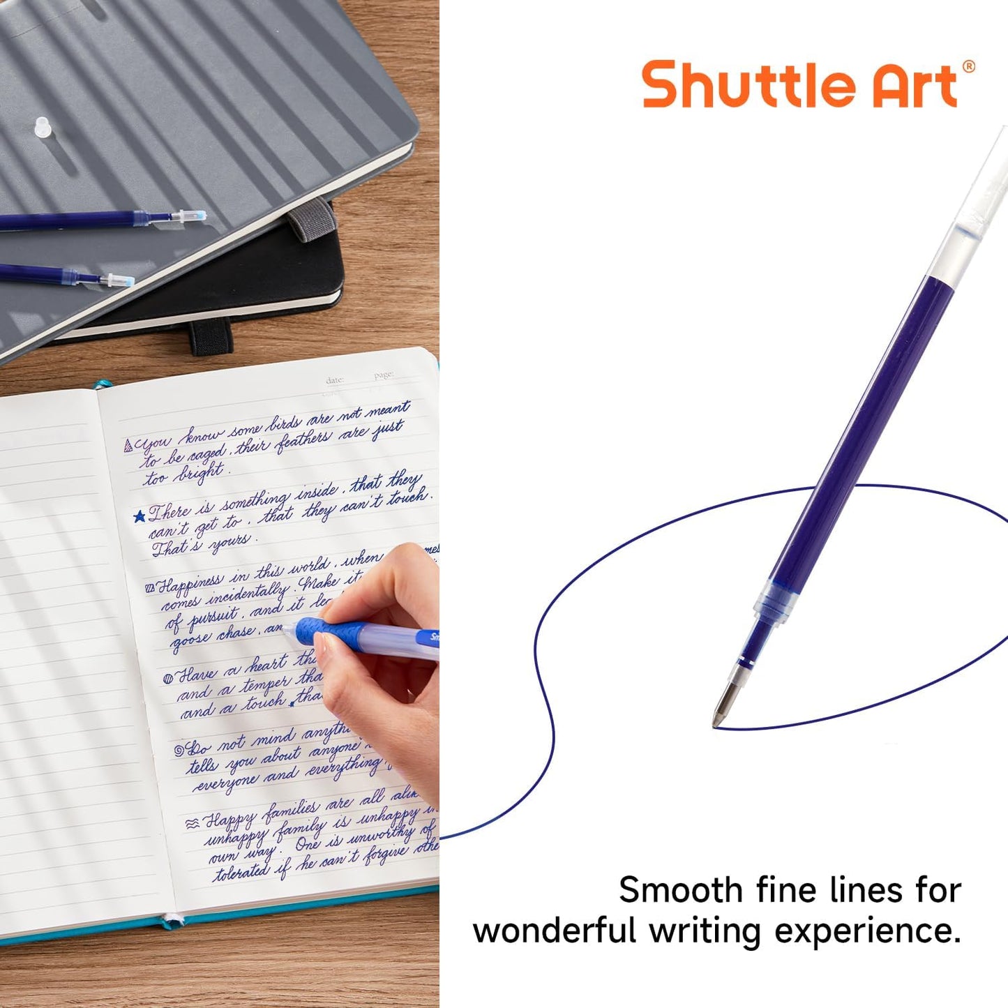 Retractable Gel Pen Refills, Shuttle Art 30 Pack Black Rollerball Gel Ink Pens Refills, Bulk Set, 0.7mm Fine Point for Writing Journaling Taking Notes School Office Home