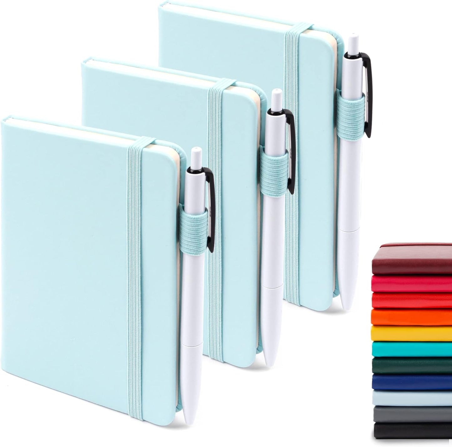 feela 3 Pack Pocket Notebook Journals with 3 Black Pens, A6 Mini Cute Small Journal Notebook Bulk Hardcover College Ruled Notepad with Pen Holder for Office School Supplies, 3.5”x 5.5”, Gray