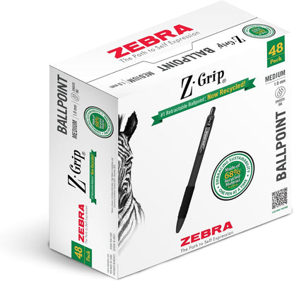 Zebra Pen Z-Grip Retractable Ballpoint Pen, Smooth-Flowing Black Ink, 1.0mm Medium Point, School & Office Supplies, Ideal for Note-Taking, Journal and Planner Use, 18-Pack (22218)