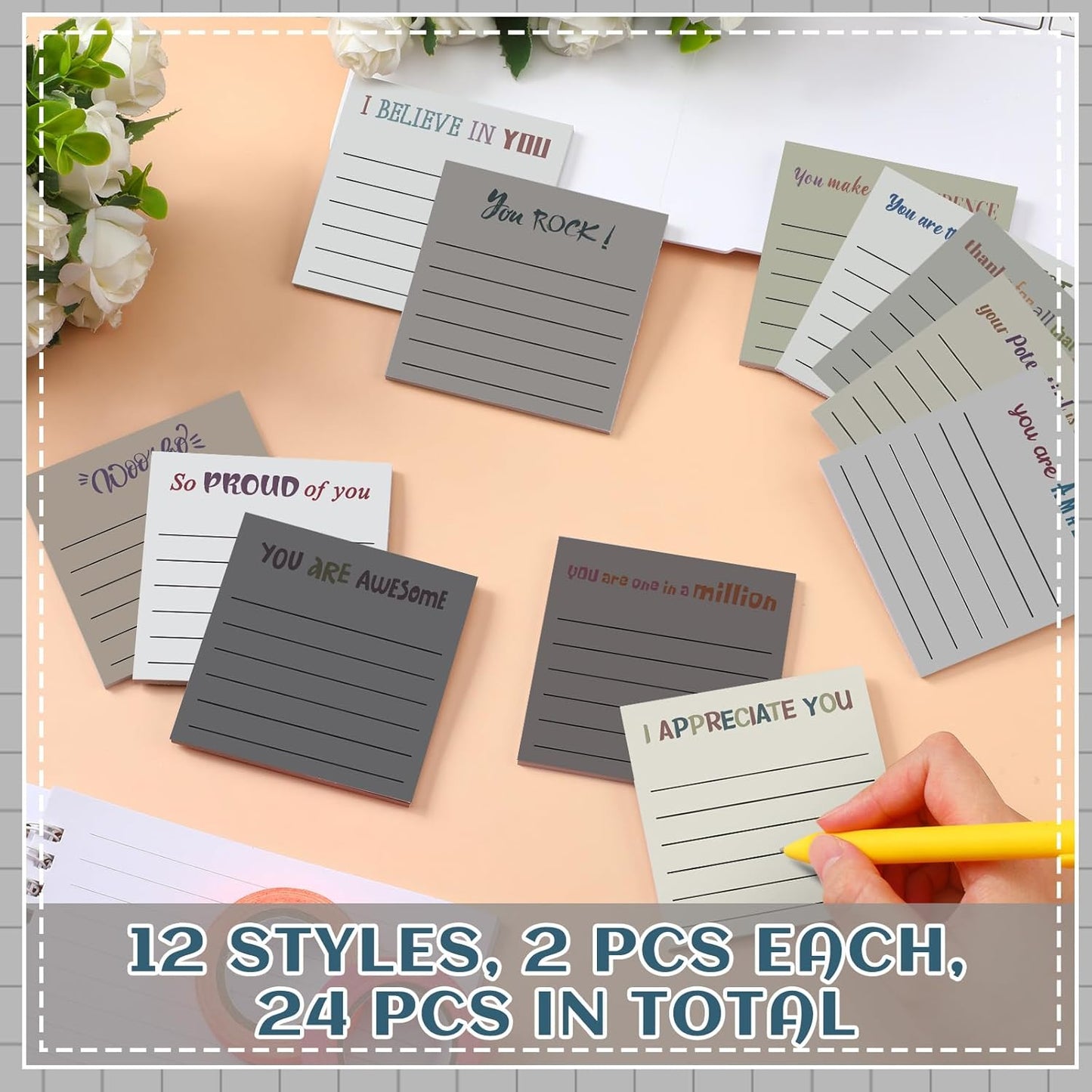 Yinder 48 Pcs Inspirational Sticky Notes Cute Motivational Sticky Notes Pad End of Year Employee Appreciation Gifts Bulk for Teacher Nurse Coworkers Office Supplies 3 x 3'' (Thank You,Dark Color)