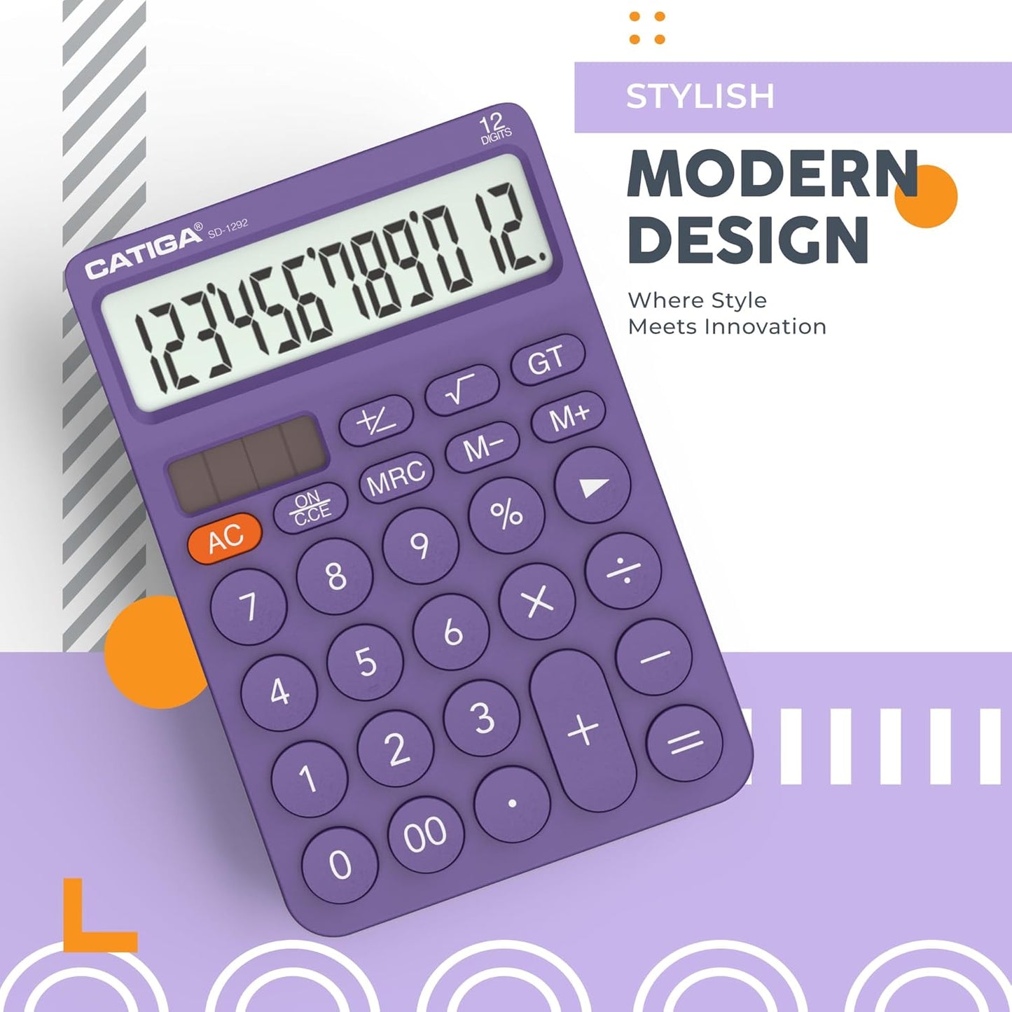 CATIGA 12 Digit Desktop Calculator Basic Desk Calculator with Large LCD Display, Big Buttons, 4 Function, Solar and Battery Dual Power, for Office, School, Home, SD-1292 Green