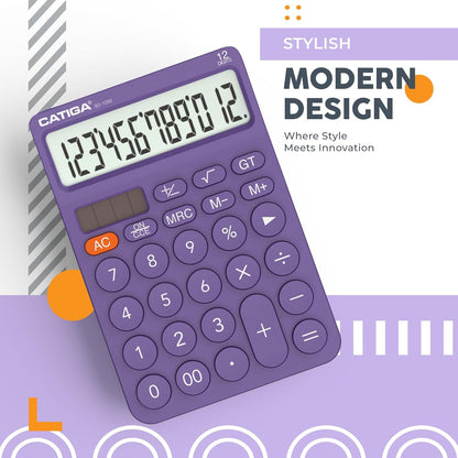 CATIGA 12 Digit Desktop Calculator Basic Desk Calculator with Large LCD Display, Big Buttons, 4 Function, Solar and Battery Dual Power, for Office, School, Home, SD-1292 Green