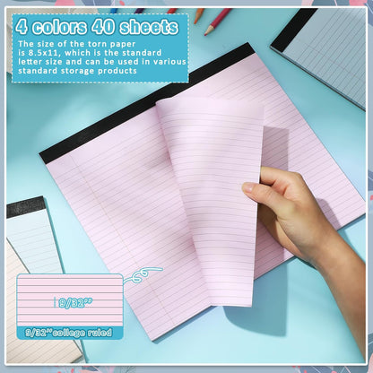gisgfim 4 Pack 11" x 9.5" Legal Pads College Ruled Notepad Landscape Notebook 80 GSM Horizontal Lined Notebook Writing Pads Aesthetic Legal Pad for School Office Business (Pastel)