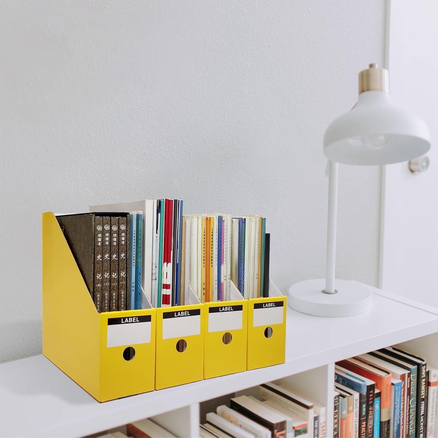 Limitliho 2 Pack White Magazine Holde, Vertical Book Bins for Classroom and Library Use, 10.6'' ×10.2'' ×3.5'' Inch Vertical File Folder Box