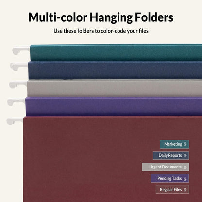 SUNEE Hanging File Folders, 25 Pack Letter Size Hanging File Folders with 1/5-Cut Tabs, Ideal for Home and Office Organization and Papers Classification, Bright Neon Pink