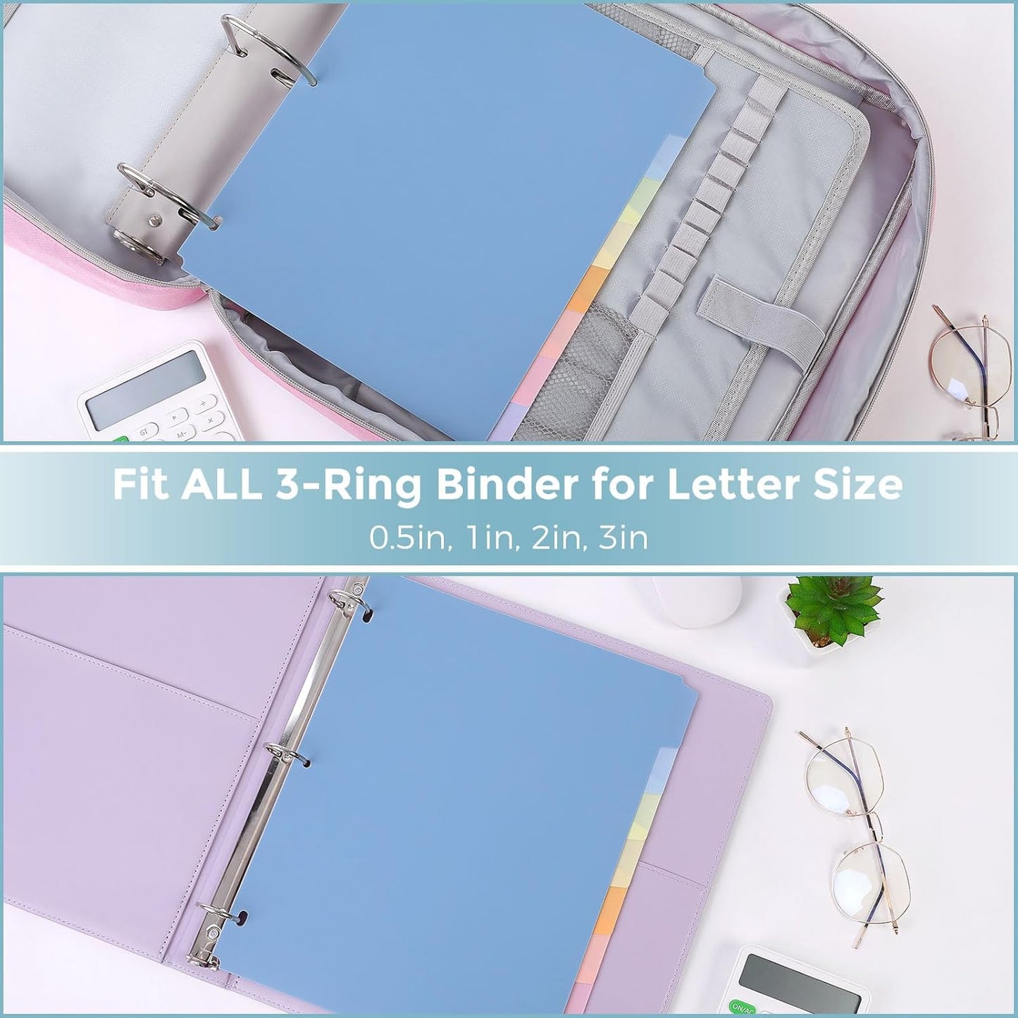 SKYDUE 8 Tab Durable Plastic Dividers, Big Tab Dividers for 3 Ring Binder, Letter Size,Write & Erase Binder Dividers with Tabs, with Sticker Labels, 1 Set, Aesthetic Pastels Binder Dividers