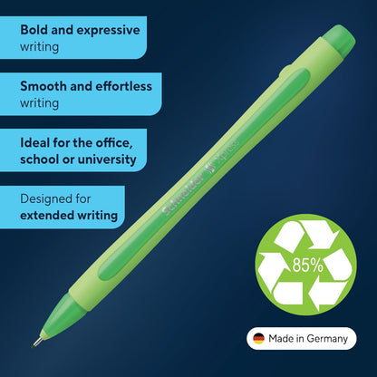 Schneider Xpress Premium Fineliner, 0.8 mm Porous Point, Light Green Barrel, Blue Ink, Box of 10 Pens (190003)