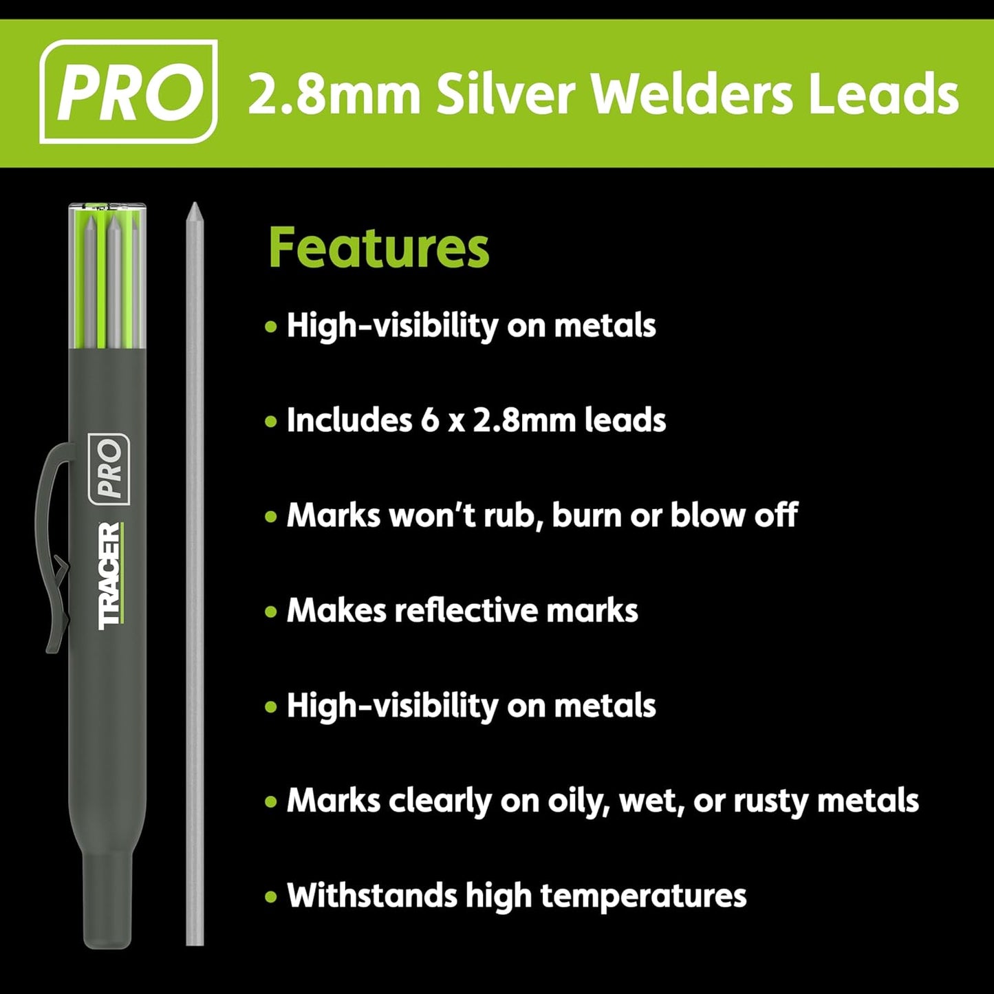 Tracer 2.8mm Carbide Tipped Lead 3-Pack with Anti-Snap Case - Lead Refill for Mechanical Pencil to Mark Wood, Metal, Ceramic, Glass, Woodworking and Carpenter Pencil Tool Use - ALPC1