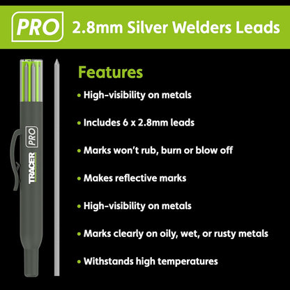 Tracer 2.8mm Carbide Tipped Lead 3-Pack with Anti-Snap Case - Lead Refill for Mechanical Pencil to Mark Wood, Metal, Ceramic, Glass, Woodworking and Carpenter Pencil Tool Use - ALPC1