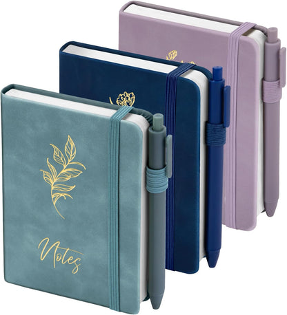 3 Pack Pocket Journaling Notebooks, A6 Small Notebook For Note Taking Journaling Notebooks Journals For Writing Mini Note Pads With Pen Holder 120 Pages 100 GSM Thick Paper(Nude, Brown, Forest Green)
