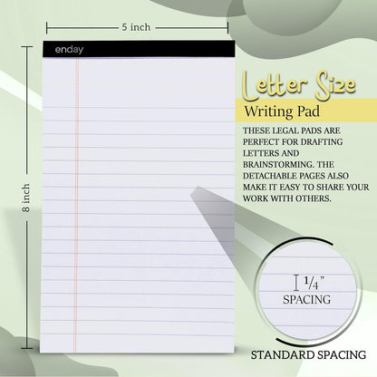 Yellow Legal Notepads 5x8, Pack of 6 - legal Ruled Writing Pad. Perforated Edge. Canary Yellow, Universal, Junior Size, 50 sheets per Pad. By Enday