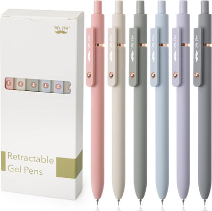 Mr. Pen- Retractable Gel Pens, 12 Pack, Morandi and Vintage Barrels, Fast Dry, Black Gel Pens Fine Point 0.5mm, Aesthetic Pens for Journaling