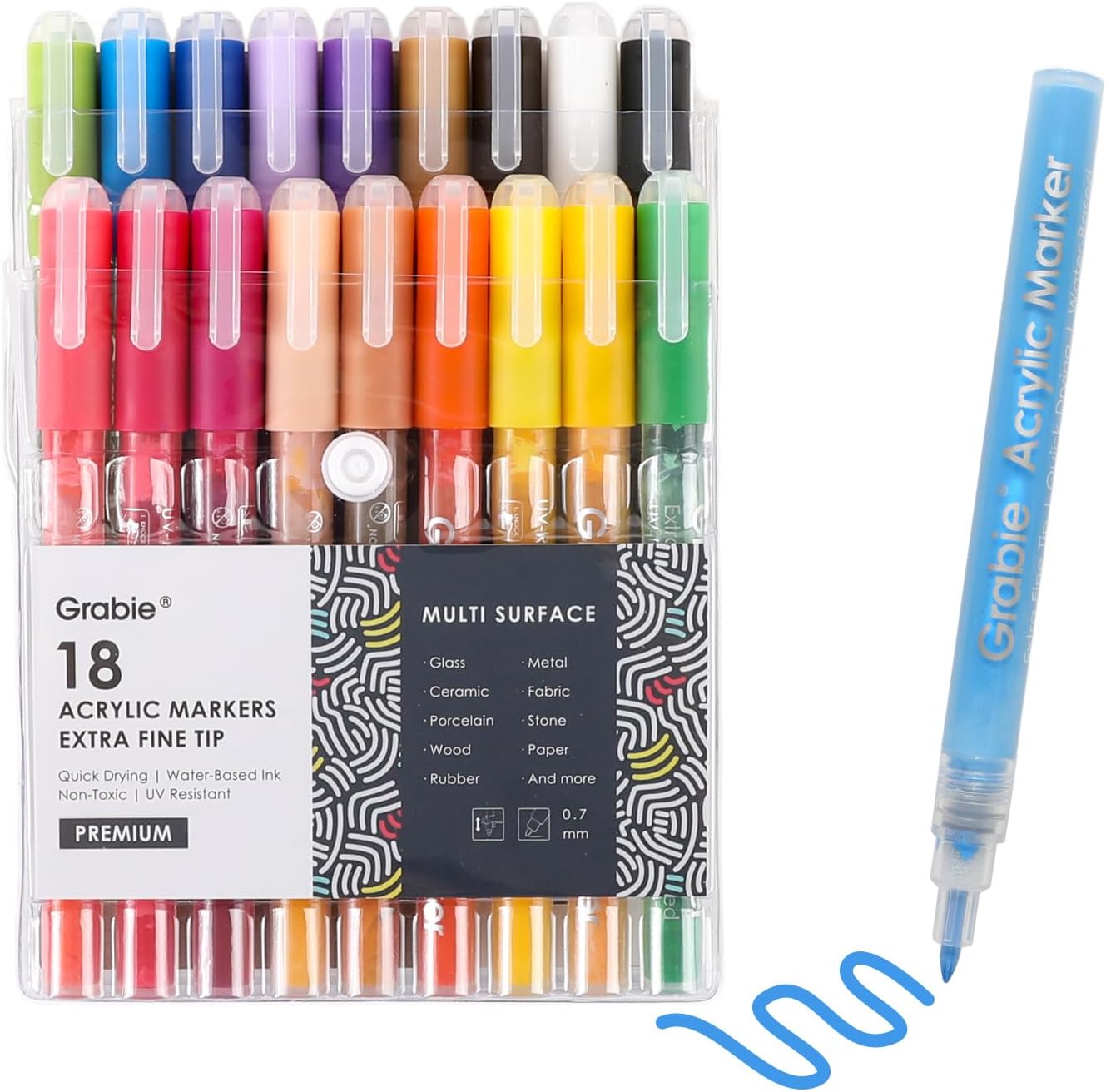 Grabie Black & White Extra Fine Tip Acrylic Paint Marker Set, 6 Pack, 0.7mm Acrylic Paint Pens for Highlights and Fine Details on Drawings, Rock Painting Glass Canvas Wood, White Highlight Markers