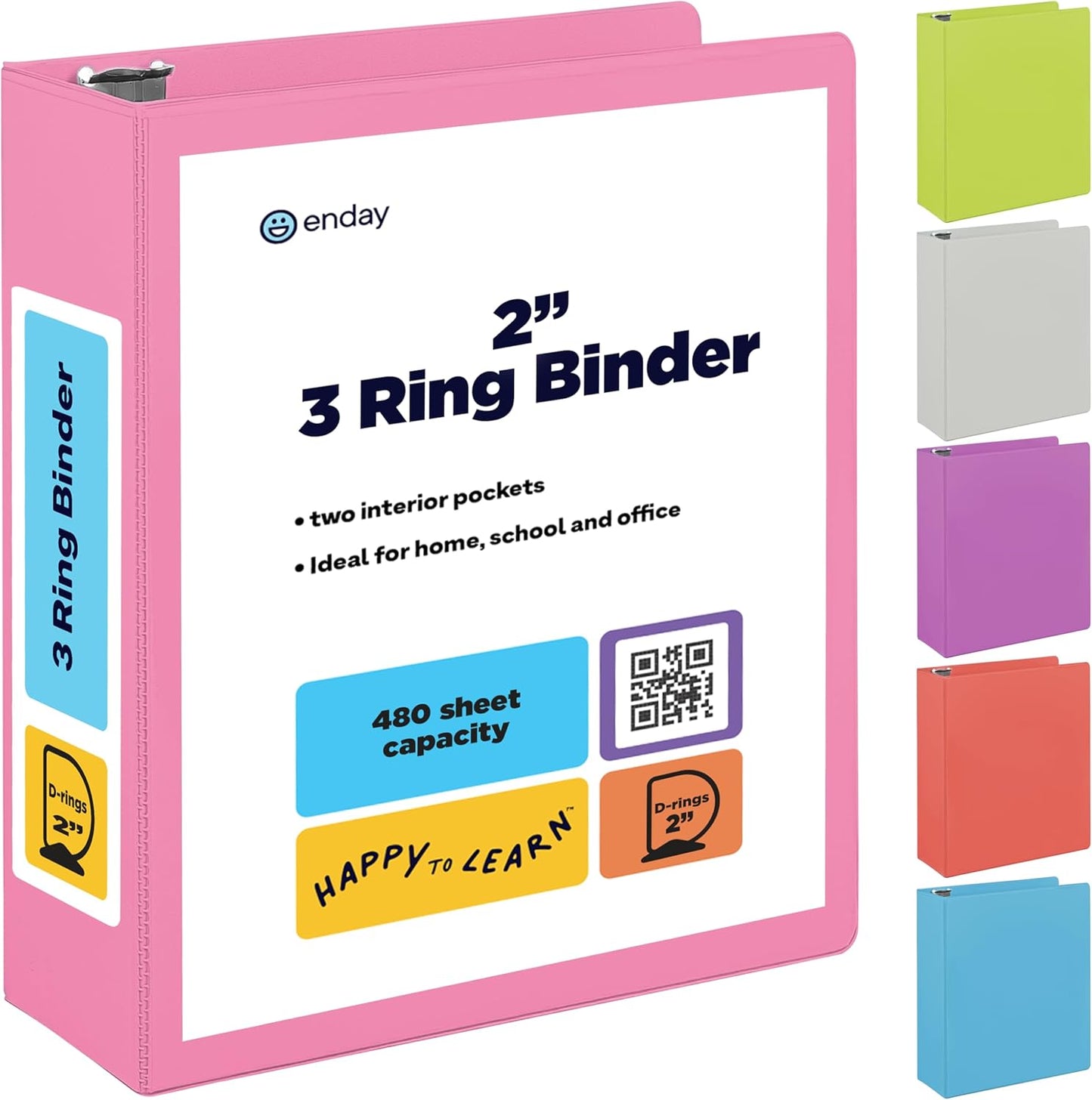 3 Inch Binder 3 Ring Binders Green, Slant D-Ring 3” Clear View Cover with 2 Inside Pockets, Heavy Duty Colored School Supplies Office and Home Binders – By Enday