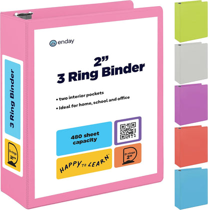 3 Inch Binder 3 Ring Binders Green, Slant D-Ring 3” Clear View Cover with 2 Inside Pockets, Heavy Duty Colored School Supplies Office and Home Binders – By Enday