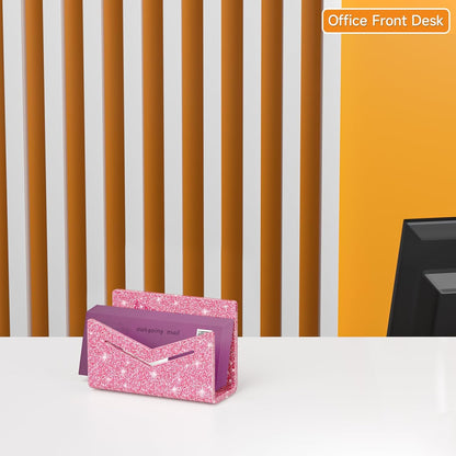 Beego Envelope and Mail Organizer Countertop - 3 Compartments Black Acrylic Desk Organizer Letter Holder Desktop File Sorter Bill Document Folder Rack for Office, Home, School Desk Organization