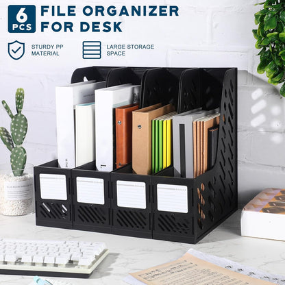Glenmal 6 Pcs Plastic Magazine File Holder Collapsible Vertical Magazine Rack Holder Desk Folder Organizers Binder for Home Office School Desktops Aesthetic Storage Accessories(Black)
