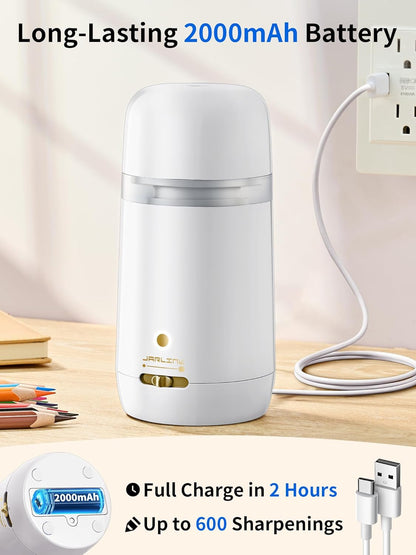 JARLINK Automatic Electric Pencil Sharpener - Hands-Free Operation, 3 Sharpness Modes, 3-Second Sharpening, Rechargeable & Portable for 7-12mm Pencils, Ideal for Classroom and Home Use (Black)
