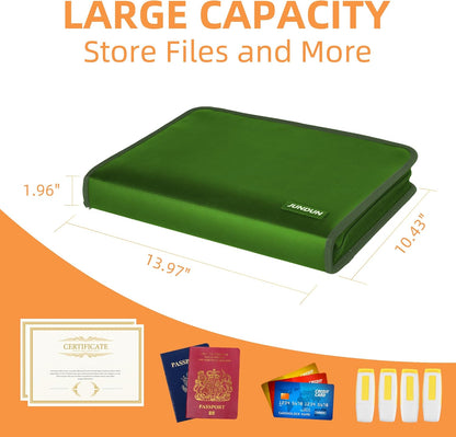 JUNDUN Accordion File Organizer - Fireproof Accordion Folder with Zipper & Labels - 13 Pocket Expanding File Folder with Multi-Pockets Document Organizer Folder for Letter A4 Files | Receipt and More