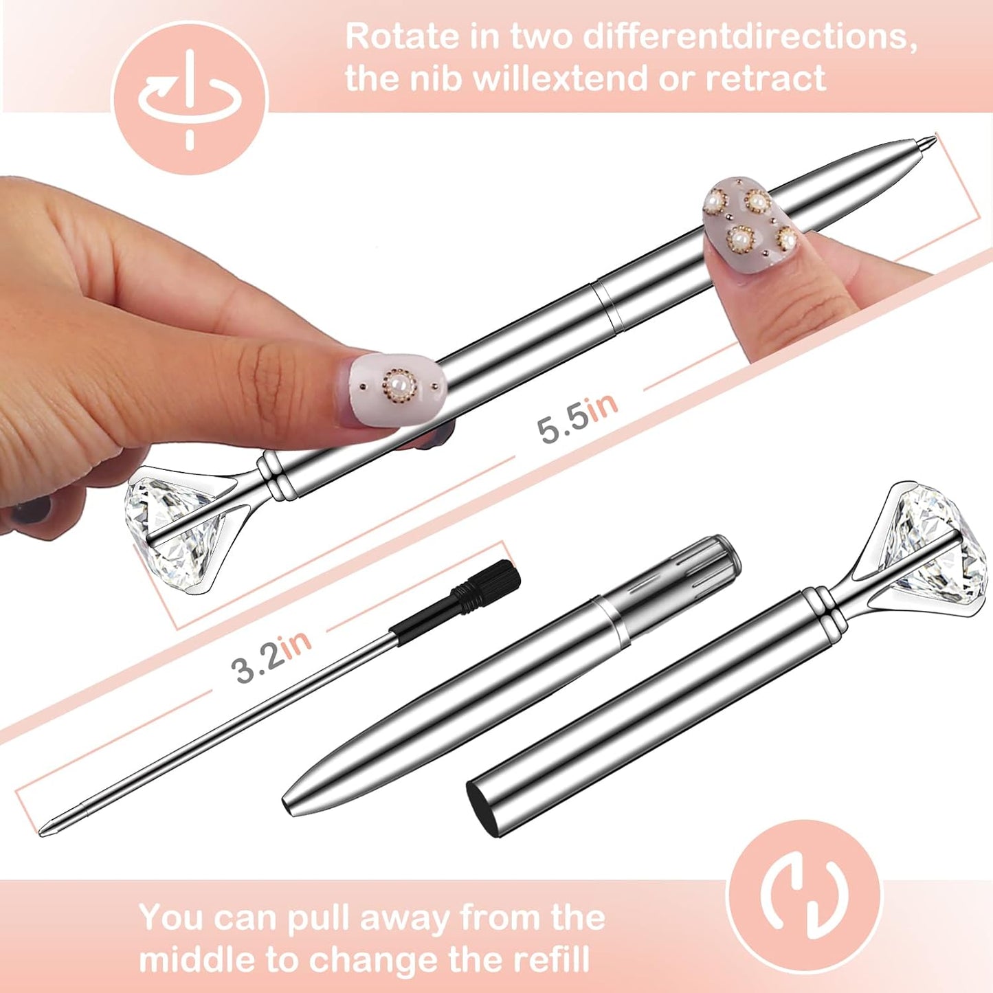 PASISIBICK 3.2 in Black Ink Ballpoint Pen Refills for Metal Diamond Pen(Pack of 20)