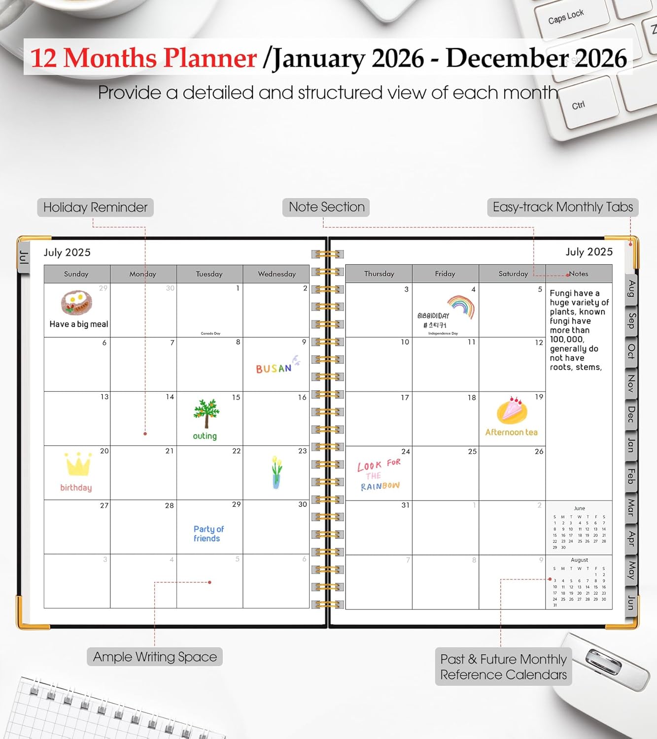 2026 Planner, Weekly and Monthly Calendar Planner from January 2026 - December 2026, 8.5" x 11" Hardcover Leather Hourly Appointment Book with Tabs, Spiral Daily Planners for School Work Home, Green