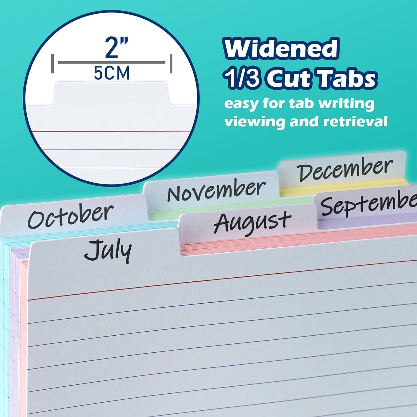 100 Pack Tabbed Index Cards 4x6 Lined Index Card Dividers with Tabs 4" x 6", Colored, 220 GSM Thick Paper