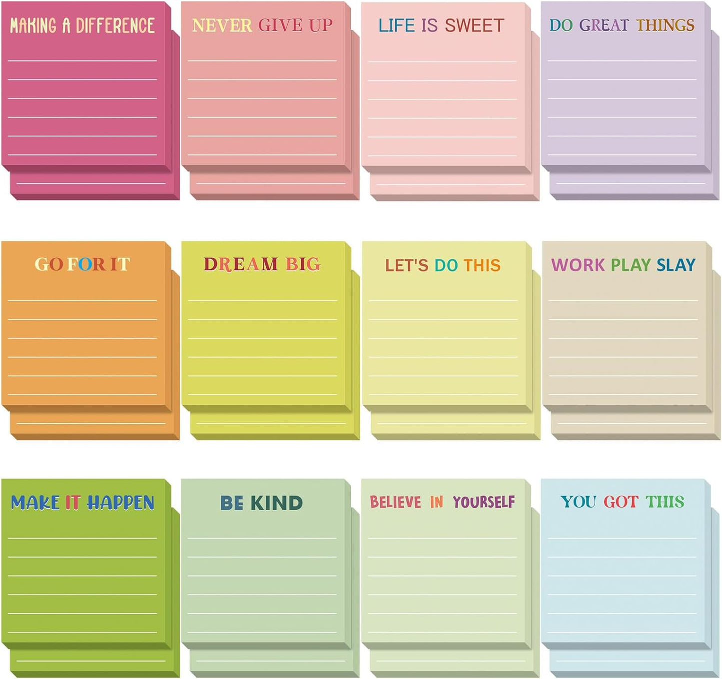 Yinder 48 Pcs Inspirational Sticky Notes Cute Motivational Sticky Notes Pad End of Year Employee Appreciation Gifts Bulk for Teacher Nurse Coworkers Office Supplies 3 x 3'' (Thank You,Dark Color)