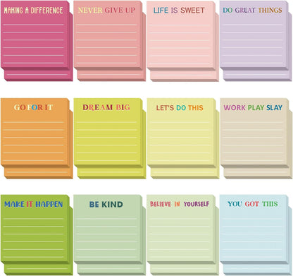 Yinder 48 Pcs Inspirational Sticky Notes Cute Motivational Sticky Notes Pad End of Year Employee Appreciation Gifts Bulk for Teacher Nurse Coworkers Office Supplies 3 x 3'' (Thank You,Dark Color)