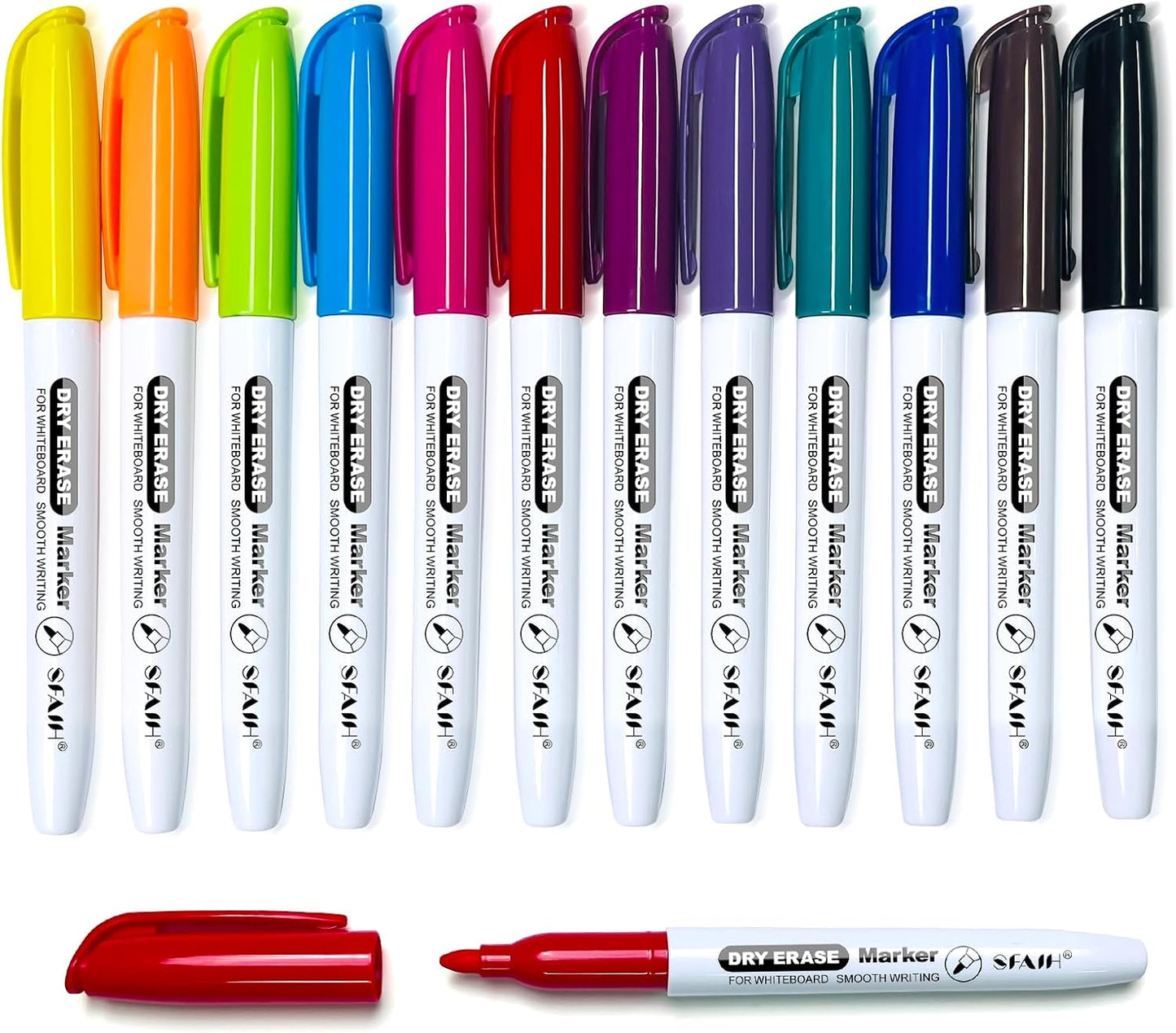 SFAIH Black Dry Erase Markers Fine Tip - 12 Pack Whiteboard Markers Standard Set For Office Teams, Teachers, Classrooms, Training Sessions | Low-Odor