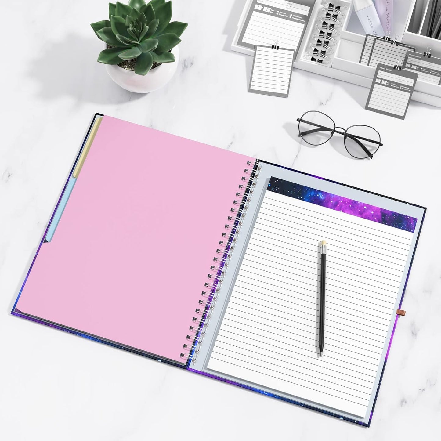Rimilak Spiral Clipboards Folio with Refillable Lined Notepad, 14.5 x 9.8 In, Hardcover Cover with 5 Interior Pockets, Elastic Band and Pen Loop Series. Cute Stylish Clipfolio, Daisy Flower