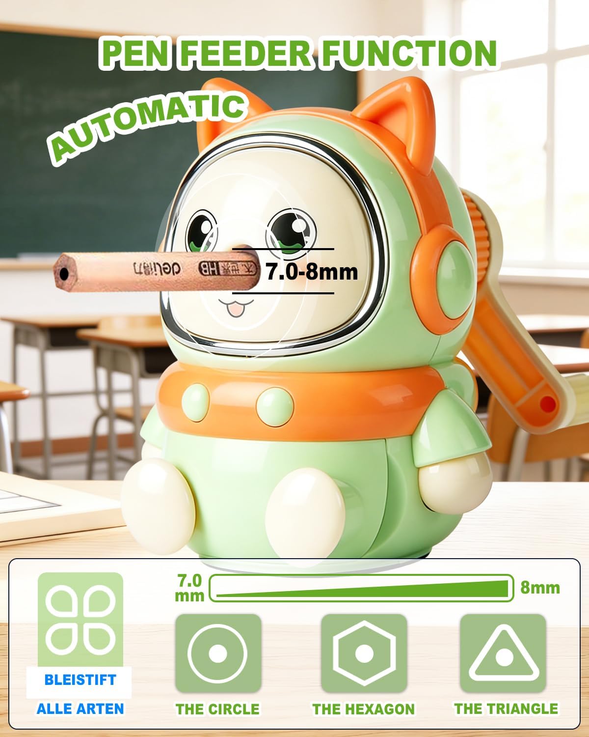 Pencil Sharpener Manual 5 Thickness Adjustable & Self-Feed Hand Crank Desktop Portable Pencil Sharpener for 7.0-8mm Pencil Nibs Classroom Home and Office Artists