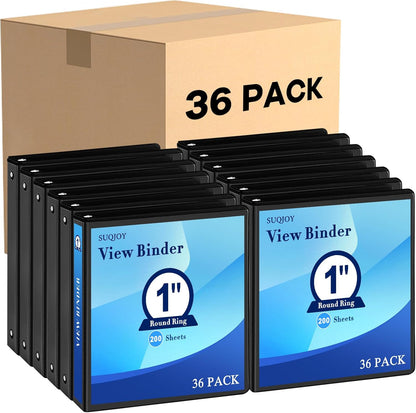1/2 Inch 3-Ring Binder, 0.5-inch Round Ring Binder with 2 Inside Pockets, 12 Pack White Binders, Clear View CoverBinder Holds 8.5'' x 11''Paper for Office/Home/Back to School