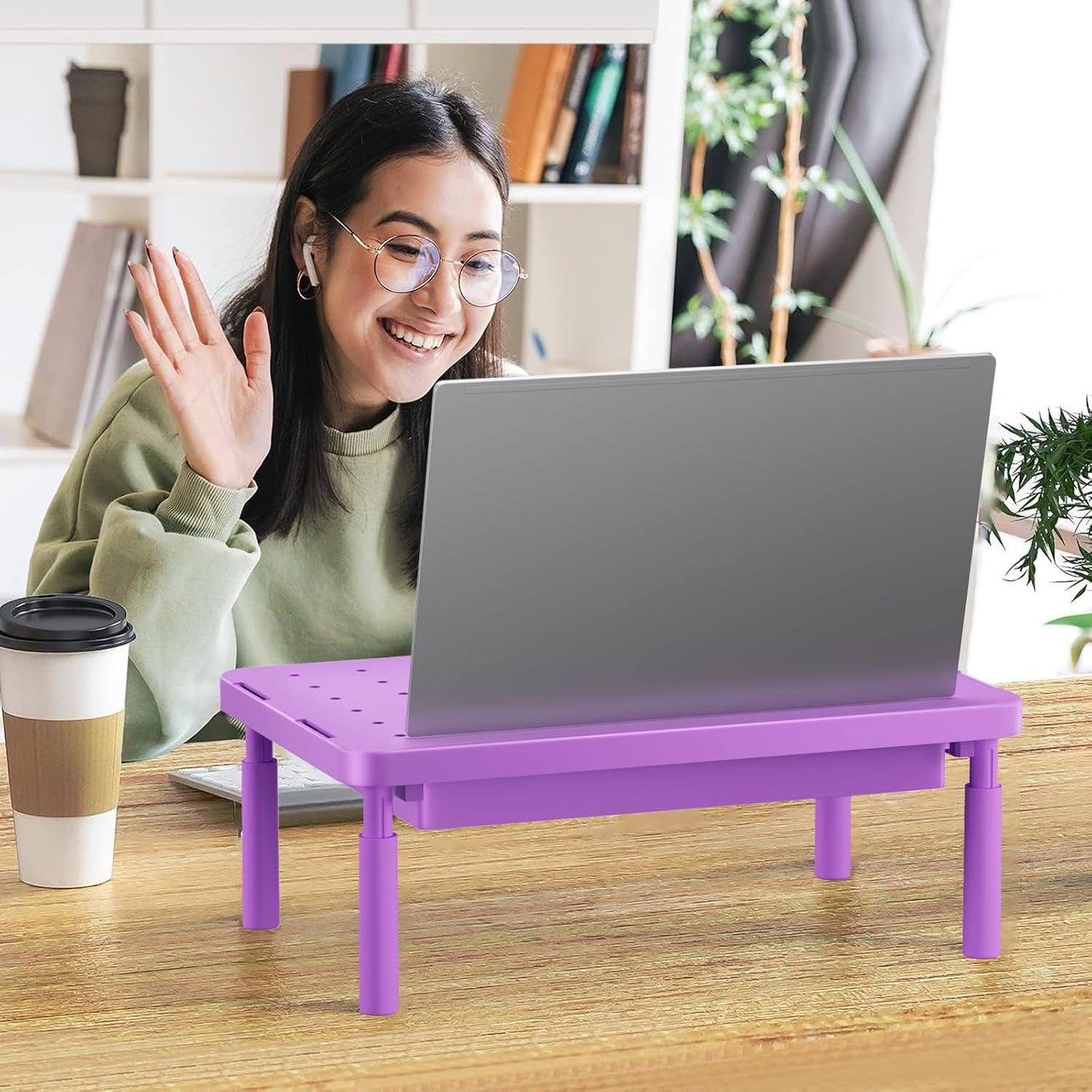 WALI Computer Monitor Stand for Desk, Adjustable Laptop Riser, Desk Monitor Stand Underneath Storage for Office, School Supplies (PTT001-B), 1 Pack, Black